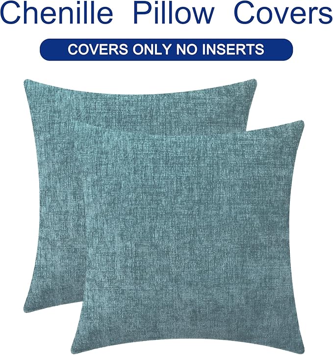 CaliTime Throw Pillow Covers Decorative 22 X 22 Inches Pack of 2 Cozy Chenille Cushion Cases for Couch Sofa Bed Living Room Home Smoke Blue
