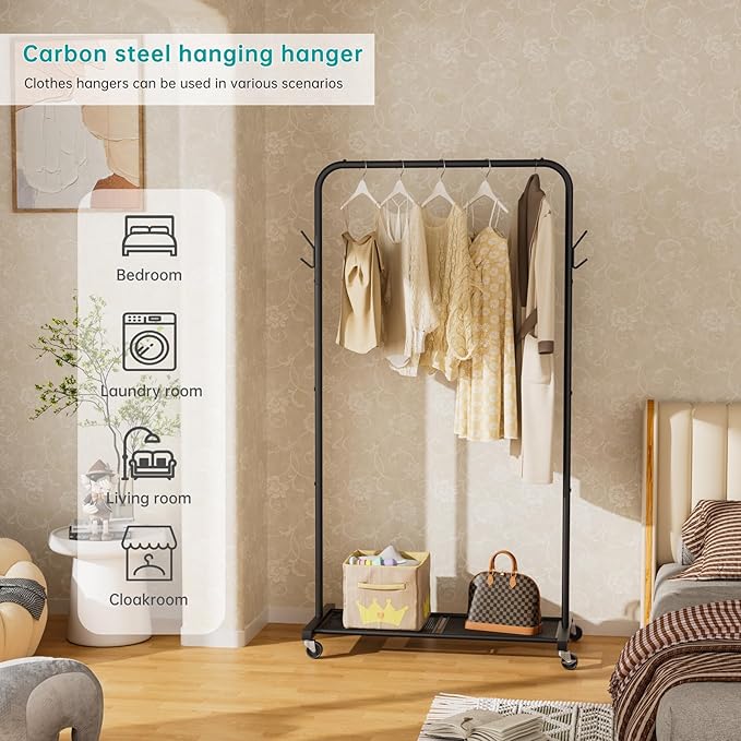 SINGAYE Clothes Rack Garment Coat ：Drying Clothing Racks Metal Freestanding for Hanging Clothes Portable Closet for Laundry Bedroom Black