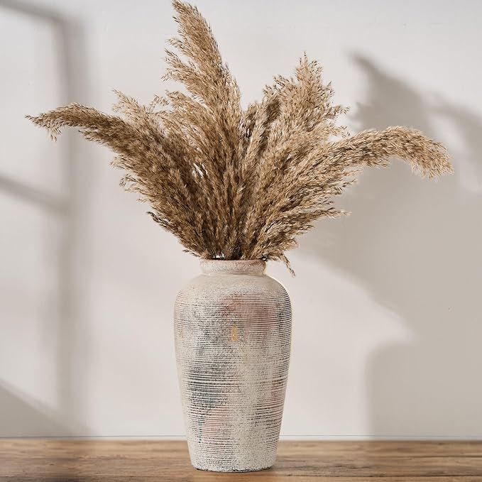 Emotionally Grounded Vase, Vaseking Large Ceramic Rustic Vase, 11 inch Minimalist Decorative Farmhouse Tall Vases for Home Decor, Living Room, Enterway, Table Decoration, Gray