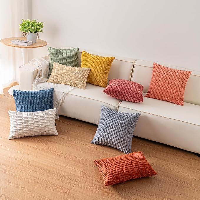 Aegero Pack of 2 Corduroy Decorative Throw Pillow Covers 12x20 InchSoft Boho Striped Pillow Covers Modern Farmhouse Home Decor for Sofa Living Room Couch Bed(Blue)