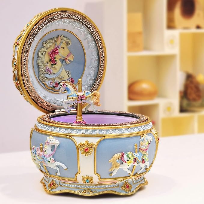 You are My Sunshine Music Box Carousel Horses Unicorn Musical Box with Sankyo 18-Note Wind Up for Kids Girls Christmas Birthday Gifts