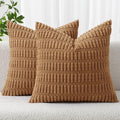 MIULEE Pack of 2 Corduroy Decorative Throw Pillow Covers 18x18 Inch Soft Boho Striped Pillow Covers Modern Farmhouse Home Decor for Sofa Living Room Couch Bed Brown