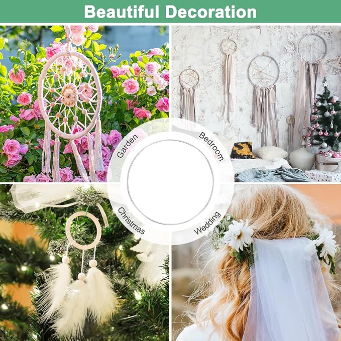 M METERXITY 12-Pack Dream Catcher Rings,7.9 Inch Metal Round Shape Macrame Wreath Floral Ring Hoop for Home/Valentine/DIY Craft/Wedding/Wall Hanging Decorations [White Silver]