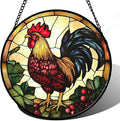 Stained Glass Window Hanging, Colorful Big Cock Sun Catcher for Window Door Home Decor, Chicken Suncatcher Christmas Mother's Day Birthday Gifts for Women Men Mom and Nana 7.8 in
