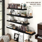 Venusmiles Floating Shelves for Wall, 40" W x 12" D x 2" H, 2 Pack of Long Wall Mounted Engineered Wood Shelves with Invisible Brackets for Living Room, Bedroom, Bathroom, Kitchen Decor, Black