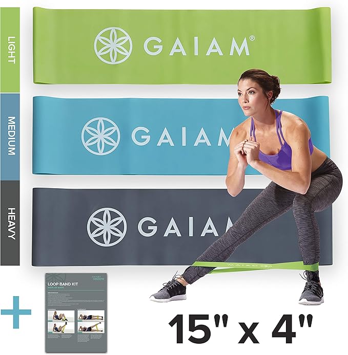 Gaiam Restore Loop Band Kit,Set of 3, Light, Medium,Heavy Lower Body Loop Resistance Bands for Legs and Booty Exercises & Workouts,15"x 4"Bands