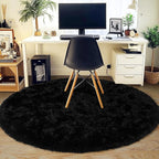 3'x3' Black Round Rug for Bedroom, Ultra Soft Fluffy Circle Rug for Kids Girls Boys Room, Cute Small Shag Rugs for Living Room Playroom Teen Room Home Decor Rug