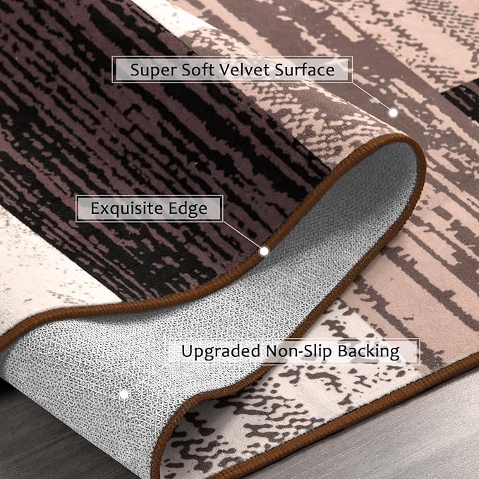 FlyDOIT Modern Geometric Patchwork Area Rug, 2x6 Chocolate Runner Rugs for Living Room, Rockwood Collection Indoor Rugs for Bedroom, Throw Carpet Floor Decor for Entryway Dining Room Office Nursery