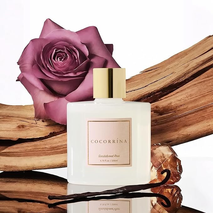 Cocorrína Premium Reed Diffuser Set with Preserved Baby's Breath & Cotton Stick Sandalwood Rose | 6.7oz Scent Fragrance Oil Diffuser for Bedroom Bathroom Home Décor