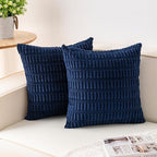 Aegero Pack of 2 Corduroy Decorative Throw Pillow Covers 20x20 InchSoft Boho Striped Pillow Covers Modern Farmhouse Home Decor for Sofa Living Room Couch Bed（Blue）