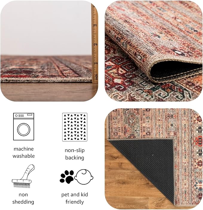 Keen Home Design 2x10 Rug - Machine Washable Runner with Non-Slip Backing, Ideal for Hallway, Entryway, Kitchen, Laundry Room - Vintage, Easy Clean, Durable, Low Pile Rug - (2'6" x 10')