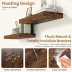 FLYJOE 24 Inch Long Floating Shelves for Wall Set of 1, 12" D Wood Grain Bathroom Shelves with Invisible Brackets, Easy Install Engineered Wood Storage Shelves for Kitchen, Living Room, Bedroom