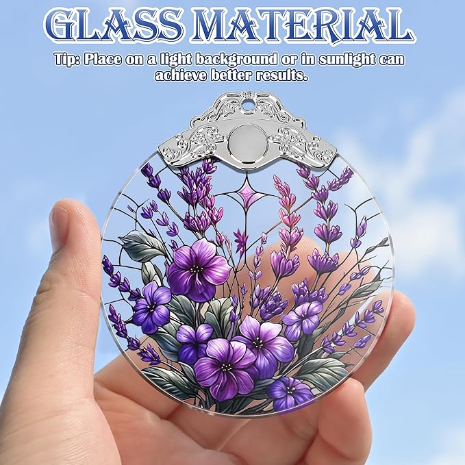 Touber Stained Glass Christmas Ornament, Purple Bauhinia & Violets, 3x3.5 Inch, Hanging, Christmas Tree Decoration