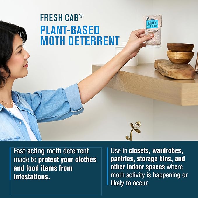 EarthKind Fresh Cab Moth Deterrent - Moth Deterrent for Closet, Pantry & More - DIY Pest Control Pouches for Moths - Cedarwood Oil & Geranium Oil - New Packaging - 4-Pack