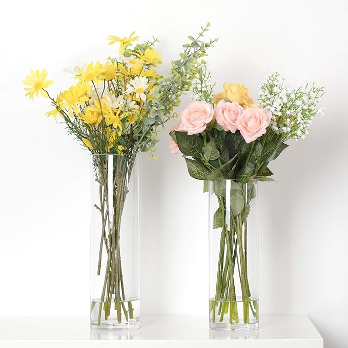 WGV Cylinder Vase, Diameter 5", Height 14", Clear Glass Floral Planter Container, Tall Centerpiece Arrangement for Wedding Party Event Home Office Decor, 1 Piece