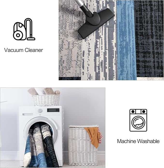 FlyDOIT Modern Geometric Patchwork Area Rug, 6x9 Blue Large Rugs for Living Room, Rockwood Collection Indoor Rugs for Bedroom, Throw Carpet Floor Decor for Entryway Dining Room Office Nursery