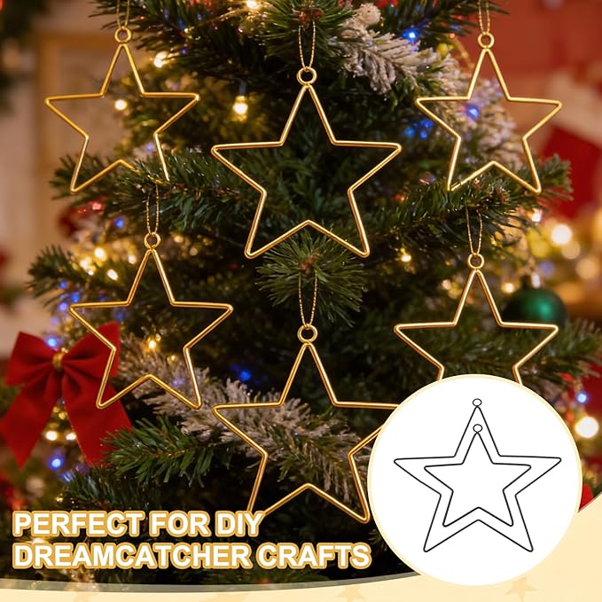 MECCANIXITY 4 Pcs Star Dream Catcher Rings, 4" Dream Catcher Metal Hoops Macrame Wreath Rings Pentagram Floral Hoops for DIY Craft Making Home Wedding Wall Hanging Decoration, Black
