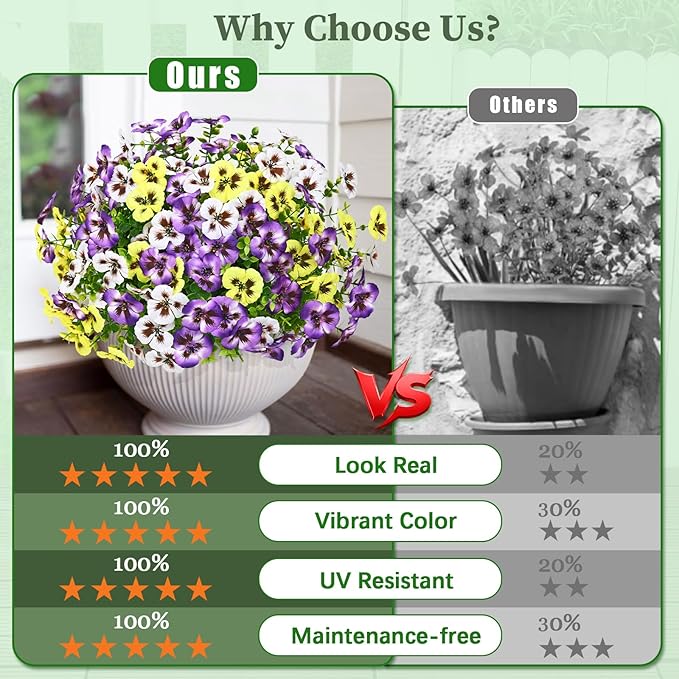 MARTINE MALL 12 Bundles Look Real Artificial Flowers for Outdoors, Realistic Fake Outdoor Flowers, UV Resistant Silk Pansy Flowers for Outside Faux Flower Plants for Outdoor Porch Garden, Mixed Colors