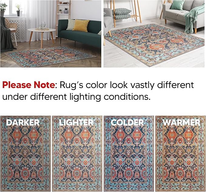 Keen Home Design 2x3 Rug - Machine Washable Entry Rug with Non-Slip Backing, Ideal for Enteryway, Kitchen, Bathroom, Laundry Room - Vintage, Easy Clean, Durable, Low Pile Rug - (2' x 3')