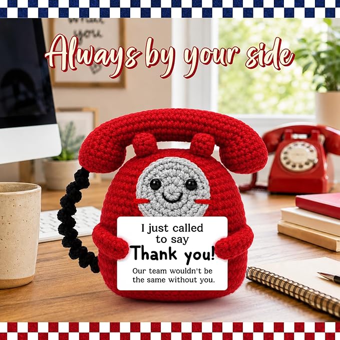 Funny Thank You Gift for Women Men Coworkers, Team, Boss, Employee – Handmade Crochet Phone Doll with “I Just Called to Say Thank You” Perfect for Farewell, Retirement, Employee Appreciation