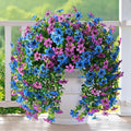 Artificial Fake Hanging Flowers Plants for Outdoor Spring Decoration, 2 PCS Faux Silk Daisy Flower UV Resistant Look Real for Outside Patio Porch Garden Balcony Yard Home Summer Decor(Perple Blue)