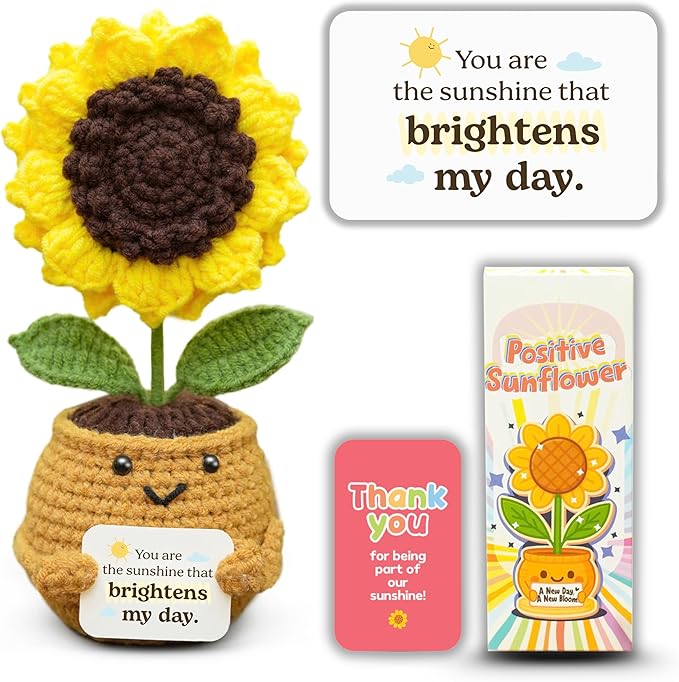 Inspirational Gift - Positive Sunflower Doll Crochet - You are The Sunshine - Positive Gift for Mom, Teacher, Wife, Friend, Sister, Coworker - Mothers Day, Birthday, for Women