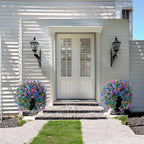 Artificial Fake Hanging Flowers Plants for Outdoor Spring Decoration, 2 PCS Faux Silk Daisy Flower UV Resistant Look Real for Outside Patio Porch Garden Balcony Yard Home Summer Decor(Perple Blue)