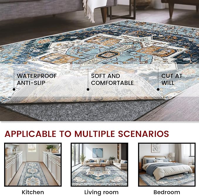 Waterproof Rug Pad, 2x20 ft Area Rug Non-Slip Carpet Pad, Non-Slip Rug Pads for All Floors and Finishes, Felt Pad for Hardwood Floors, Keeps Carpets in Place Soft and Safe