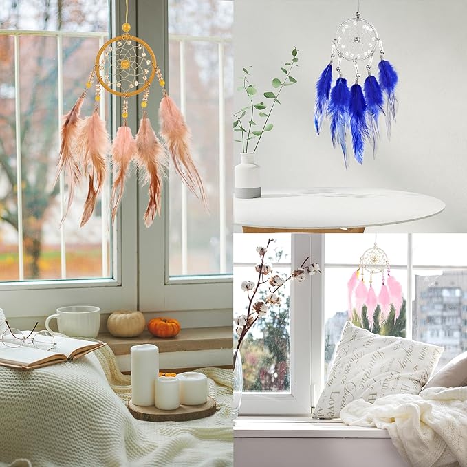 uxcell 2pcs Dream Catchers, Small Handmade Feather Dreamcatcher Supplies Car Charm with Crystal Beads Wall Hanging Decor for Home Car Decoration Ornament Women Friend Gift, Light Purple