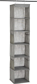 Amazon Basics 6-Tier Hanging Closet Shelf Organizer With Pockets, 8.5" D x 12" W x 9" H, Grey | Organizer, With Pockets