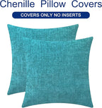CaliTime Throw Pillow Covers Decorative 22 X 22 Inches Pack of 2 Cozy Chenille Cushion Cases for Couch Sofa Bed Living Room Home Lake Blue