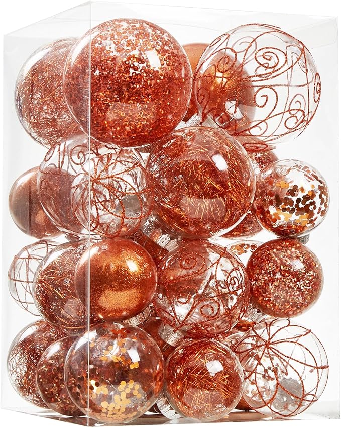 Wironlst Christmas Ball Ornaments Shatterproof Clear Large Plastic Hanging Ball Decorative Baubles Set with Stuffed Delicate Decorations (Multi-Siz, Orange)