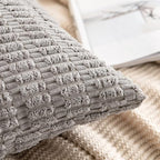 MIULEE Pack of 2 Corduroy Decorative Throw Pillow Covers 16x16 Inch Soft Boho Striped Pillow Covers Modern Farmhouse Home Decor for Sofa Living Room Couch Bed Light Grey