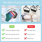 Hat Hangers for Closet, Metal 2 Pack Hat Organizer Holder for Hanger Closet Display, Hat Racks for Baseball Caps w/10 Clips, Hat Holder for Ball Caps & Accessories, for Men Women, Black