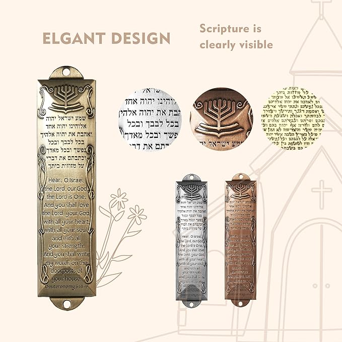 Mezuzah with Scroll for Door, Metal Mezuzah Cases with Double Sided Tape, Waterproof Cover with English and Hebrew Blessing Scripture for Jewish House Warming Gift, Hannukah Decor (3 Pcs)