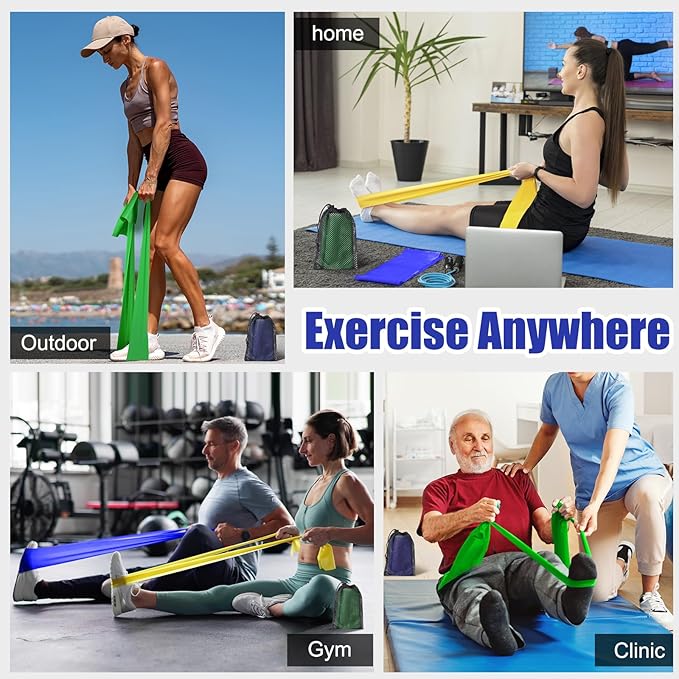 Flat Resistance Bands for Physical Therapy and Rehab, Pilates, Yoga, Latex Elastic Workout Bands Resistance for Women and Men, 5.9 Feet Long