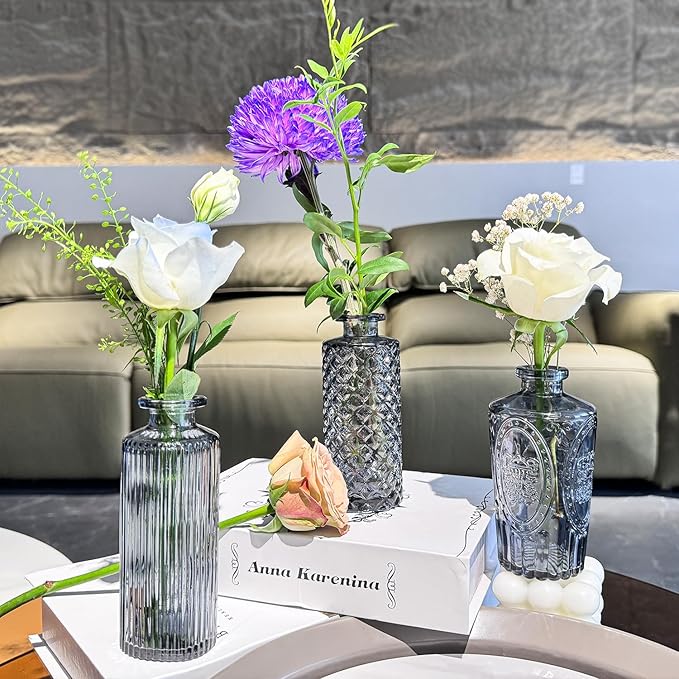 Mini Bud Vases As Wedding Centerpieces for Tables,Clear Bud Vases for Flowers,Small Flower Vases Suitable for Birthday Party,Anniversary,Wedding Reception,Baby Shower (Black, 24PCS)