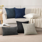 MIULEE Pack of 2 Corduroy Decorative Throw Pillow Covers 20x20 Inch Soft Boho Striped Pillow Covers Modern Farmhouse Home Decor for Summer Coastal Sofa Living Room Couch Bed Blue