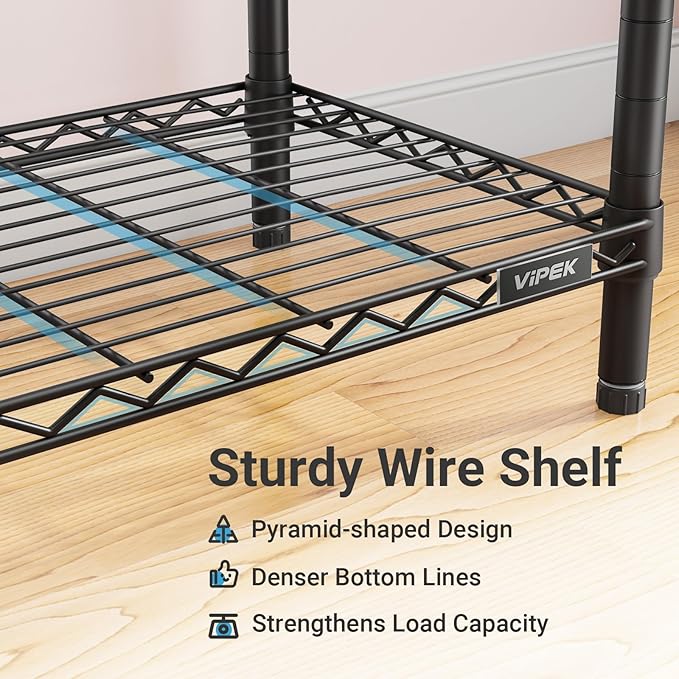 VIPEK V20 Plus Clothes Rack, Metal Clothing Rack with 6 Shelves, 5 Hanging Rods & 2 Fabric Drawers, Freestanding Garment Rack for Bedroom & Walk-in Closet, Large Wardrobe Closet Max Load 850LBS, Black