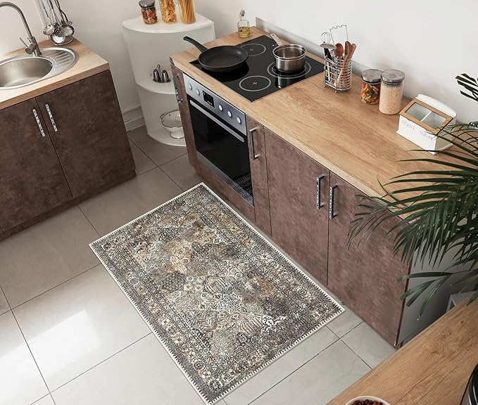 Keen Home Design 2x3 Rug - Machine Washable Entry Rug with Non-Slip Backing, Ideal for Enteryway, Kitchen, Bathroom, Laundry Room - Vintage, Easy Clean, Durable, Low Pile Rug - (2' x 3')