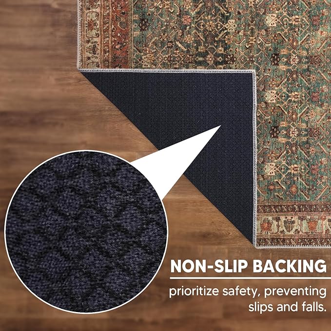 Keen Home Design 2x12 Rug - Machine Washable Runner with Non-Slip Backing, Ideal for Hallway, Entryway, Kitchen, Laundry Room - Vintage, Easy Clean, Durable, Low Pile Rug - (2'6" x 12')