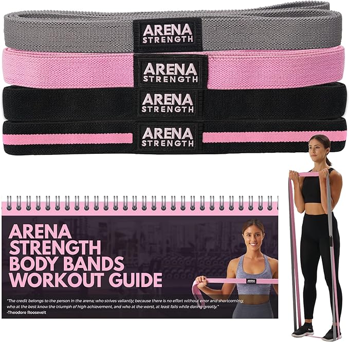 Arena Strength Long Fabric Full Body Resistance Bands Set of 4 and Pull Up Assistance Bands | Cloth Resistance Bands Loop with Fabric Exercise Resistance Bands Workout Guide