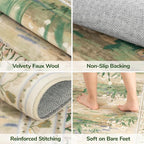 Lessymo Floral 8x10 Area Rugs for Living Room, Soft Non Slip Washable Rugs for Dining Room Bedroom, Low Pile Green Rug, Cottagecore Impressionist-Style Decor Carpet, Beige Sage