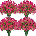 24 Bundles Artificial Flowers for Outdoors Decorations, Fake Flowers Artificial Plants Outdoor, Colorful Daisy Eucalyptus Realistic UV Resistant for Garden Patio Porch Home Decor, Rose Red
