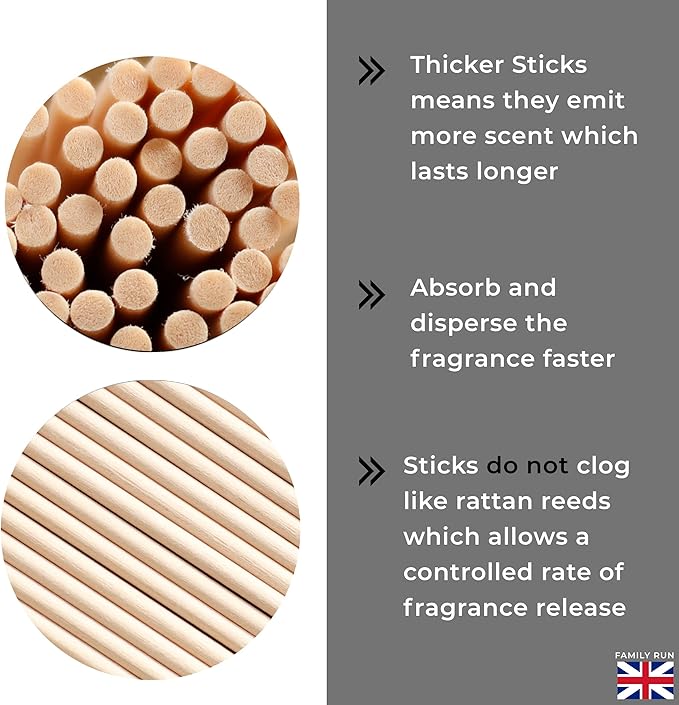 Ziffs Home® 120pcs Natural Fibre Reed Diffuser Sticks - 25.4cm/10in x 4mm/0.16in - Thick Reeds Sticks - Fibre Reeds for Diffusers