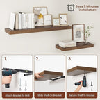 Vivelove Wide Floating Shelves for Wall 12 Inch Deep, 30" X 12" X 2" Floating Shelf, 2 Inch Thick Shelf for Living Room Bathroom Bedroom Kitchen Book Room, Rustic Farmhouse Decor Set of 2, Walnut