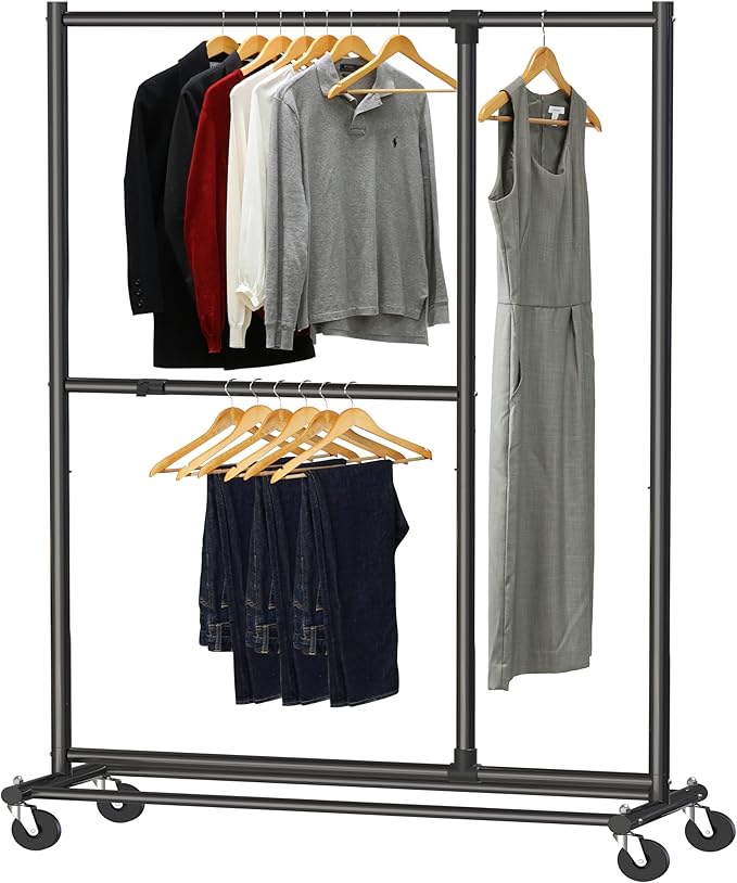 Simple Houseware Dual Bar Adjustable Garment Rack, Black, 72-inch Height