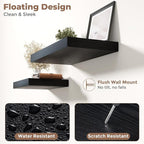 12 Inch Square Floating Shelves for Wall 2 Pack, 12"D Wood Grain Bathroom Shelves with Invisible Brackets, Easy Install Engineered Wood Storage Shelves for Kitchen, Living Room, Bedroom, Black Finish