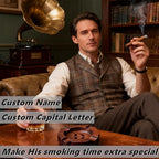 Personalized Name Walnut Cigar Ash Tray Set for Men Custom Wooden Cigar Ashtray Monogramed Men Father's Day Ashtray Gifts for Husband Fathers Groomsmen Papa Grandpa (Retro Tray Set)