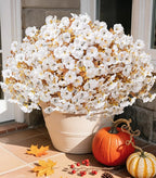 Fake Mums Fall Artificial Flowers Plants for Outdoors Autumn Decoration, 12 Bundles White Silk Morning Glory with Eucalyptus Realistic UV Resistant Faux Flowers for Outside Planter Yard Garden Porch